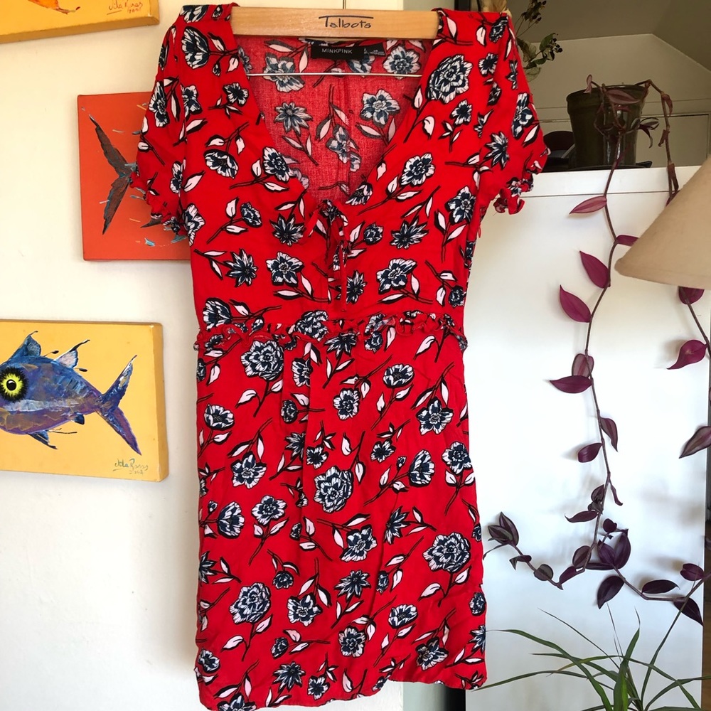 Minkpink Terrace Red Floral Mini Dress XS - Picture 3 of 10